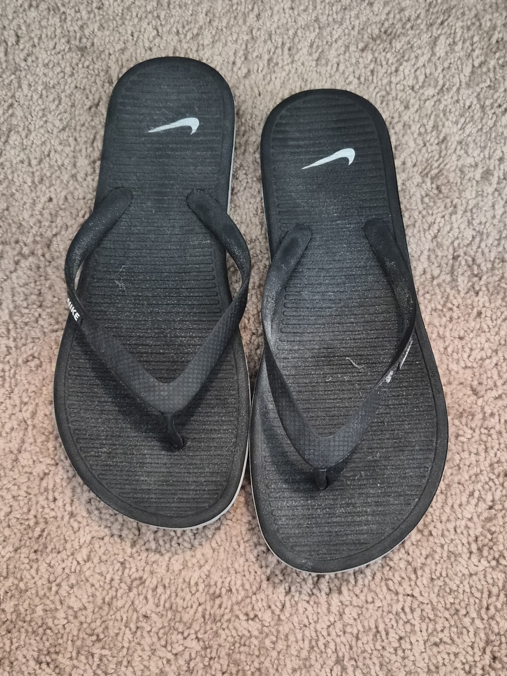 Nike Men’s Black Flip Flop Sandals with White Swoosh